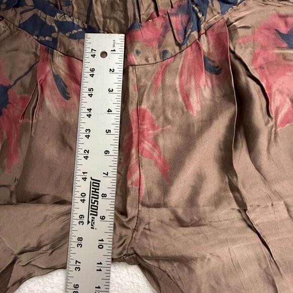 Nicole Womens Brown Floral Print Wide-Leg Pull-On Pants Medium Silk Blend Summer - Picture 10 of 12